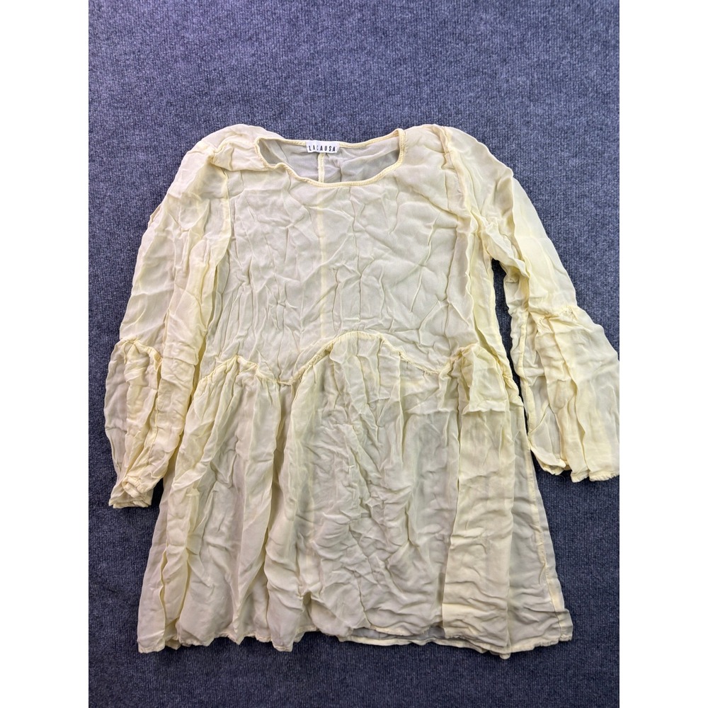 LACAUSA Babydoll‎ Tunic Blouse Womens Size M Yellow Ruffle Bell Sleeve LA30157